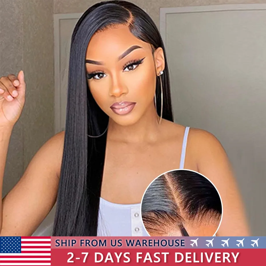 Wear Go Glueless Straight Human Hair Wig 6x4 5×5 HD Lace Closure Wig PrePlucked Hairline Pre Cut Human Hair Wigs For Women Bling