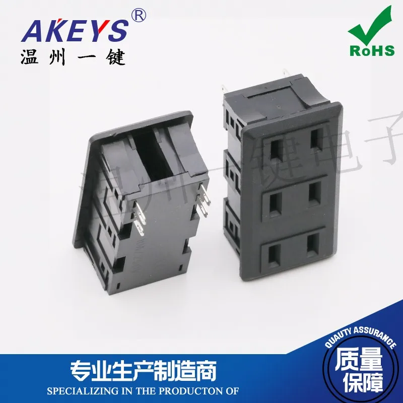 10 pcs AC-112 AC Power Socket 2-Plug Triple 6-Hole 4-Pin Direct Plug Power Base 10a250v Rectangular Panel