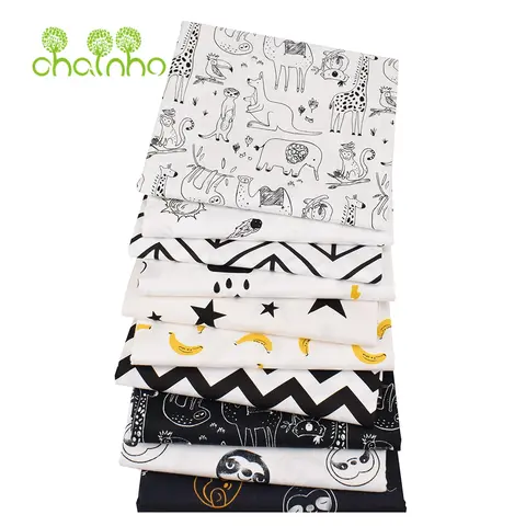 Chainho,Printed Twill Weave Cotton Fabric,Patchwork Cloth,DIY Sewing Quilting Material,Black & White Series,3 Specification,C137