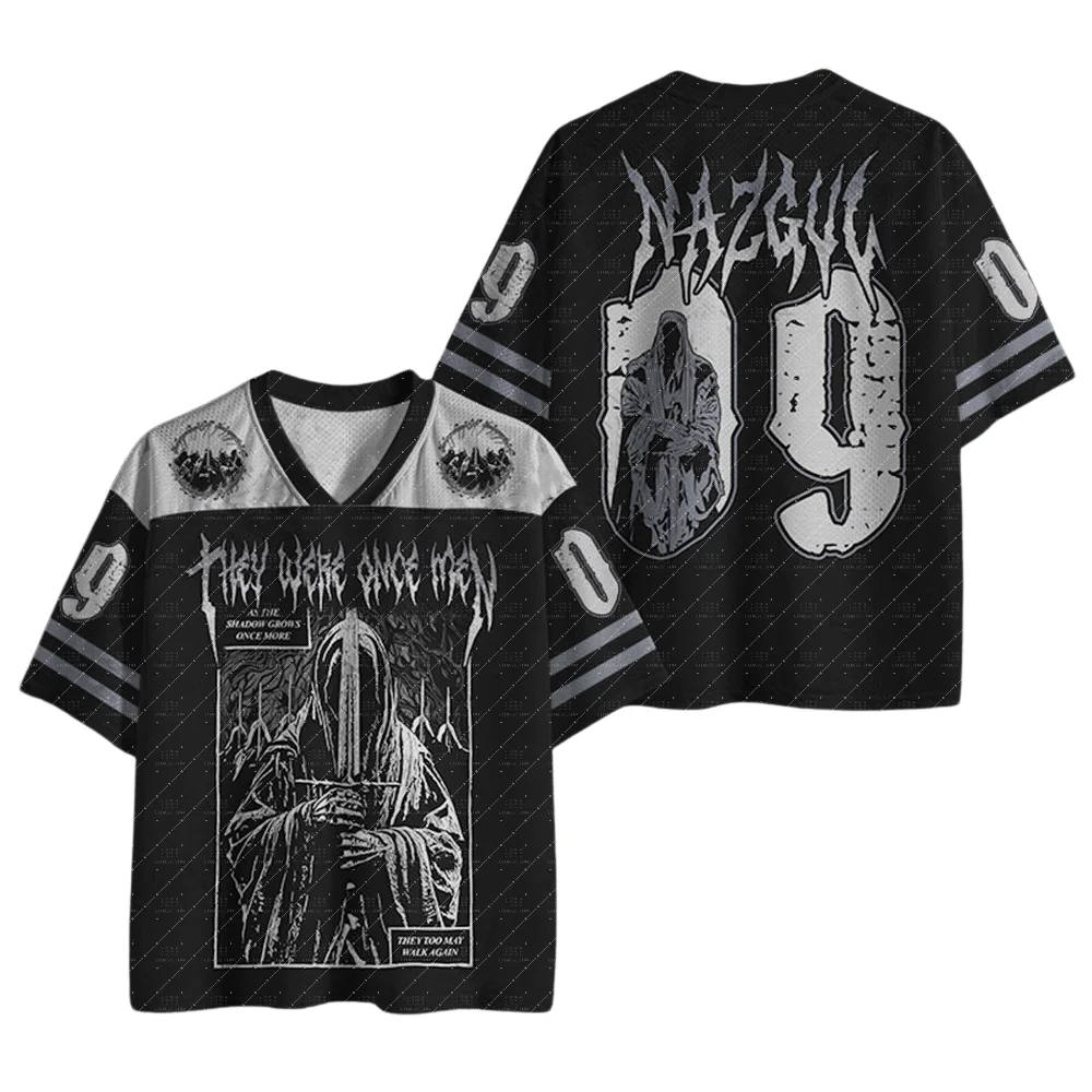 Retro Dark Fantasy Wraith Knight Graphic Short Sleeve Jersey Circular Scene Shoulder Decor Number 09 Cuff Unisex Goth Street Top