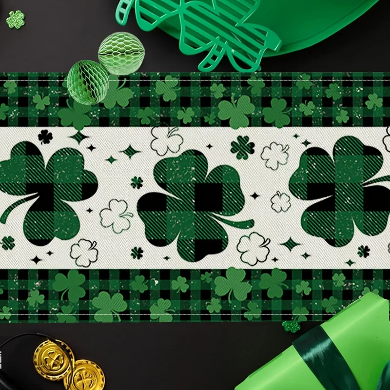 

Скатерть-дорожка VIKAMA ко Дню Святого Патрика с клетчатым узором и клеверами, ирландский праздничный декор для семейных ужинов, вечеринок и встреч, водонепроницаемая
