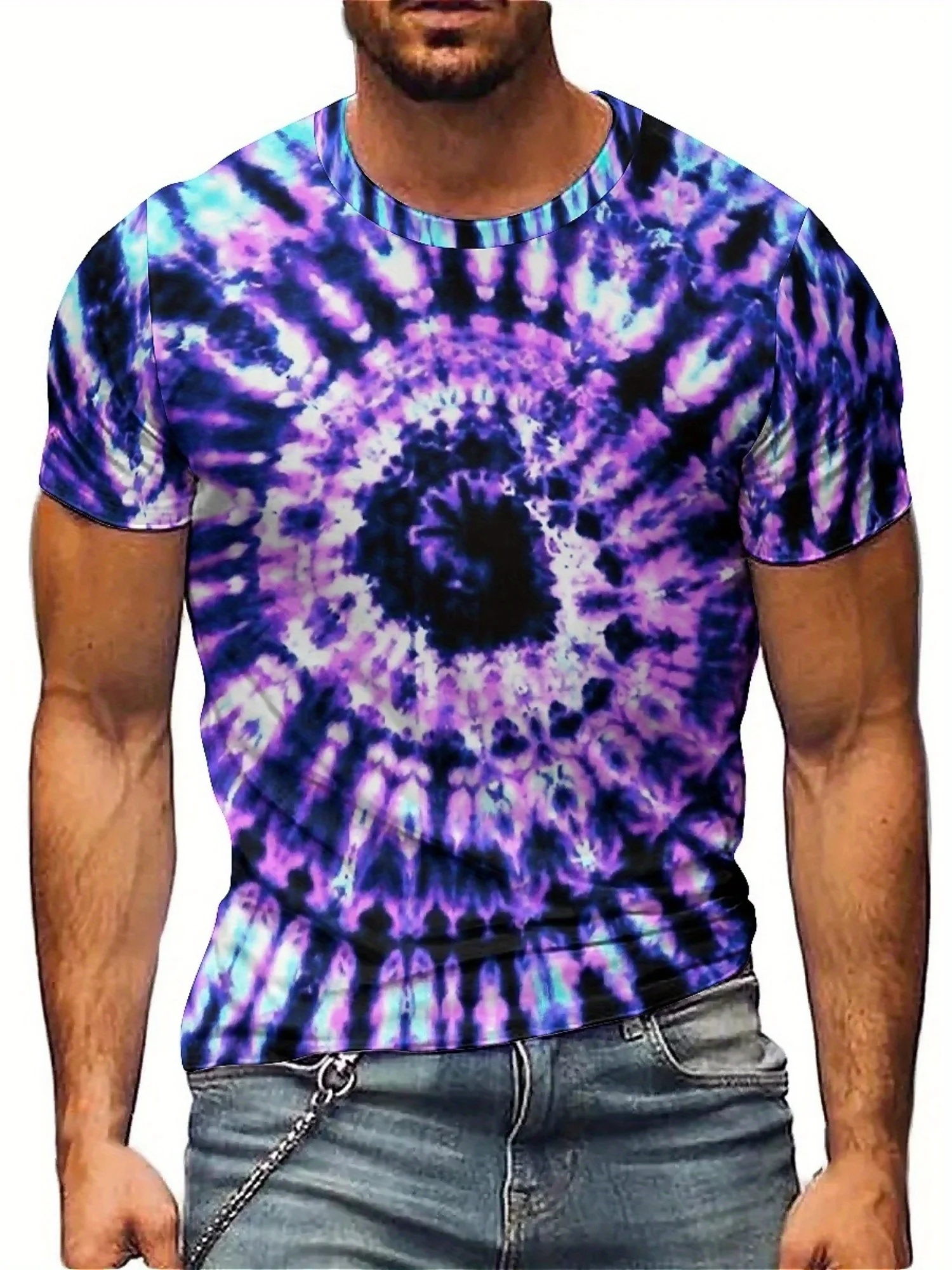 

Men'S Plus Size Purple Tie-Dye 3D Print T-Shirt - Soft, Comfortable Polyester Fabric, Breathable &