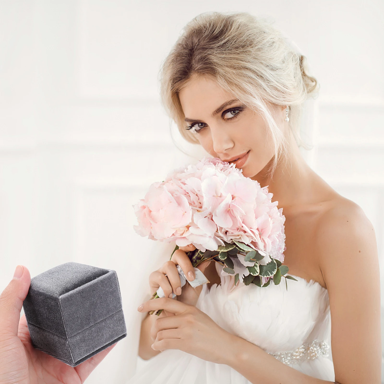 

1Pcs Ring Box Square Shape Simple Flannelette Liner Jewelry Storage Case for Wedding Engagement Proposal Ring Box