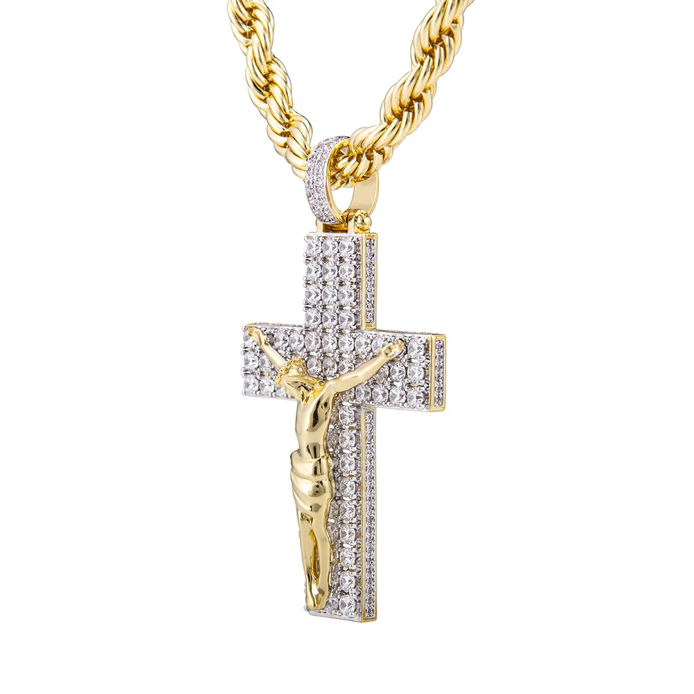 VANAXIN Iced Out Big Cross Jesus Pendant For Women Gold /Silver Color Stainless Steel Chain Hip Hop Jewelry
