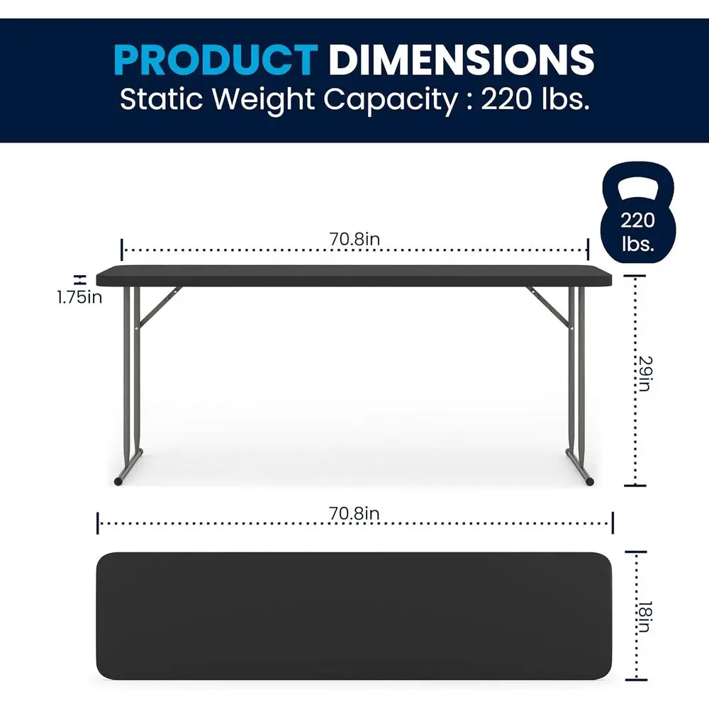 6-Foot Durable Plastic Folding Table for Indoor and Outdoor Events, Black
