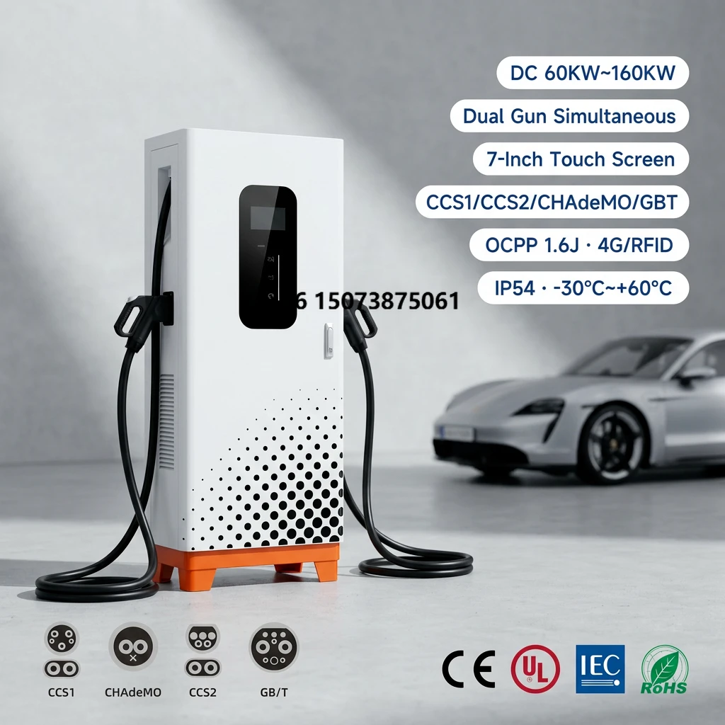 60KW 120KW 160KW Dual DC EV Charging Station CCS1 CCS2 CHADEMO GBT OCPP 1.6J 4G RFID IP54 Electric Car Fast Charger