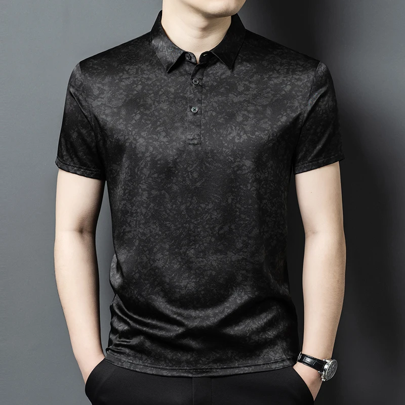 

Coolness Silk Blends Polo Shirts For Men Short Sleeved Easy Care Summer Quality Smooth Comfortable Lightweight Camisas De Hombre