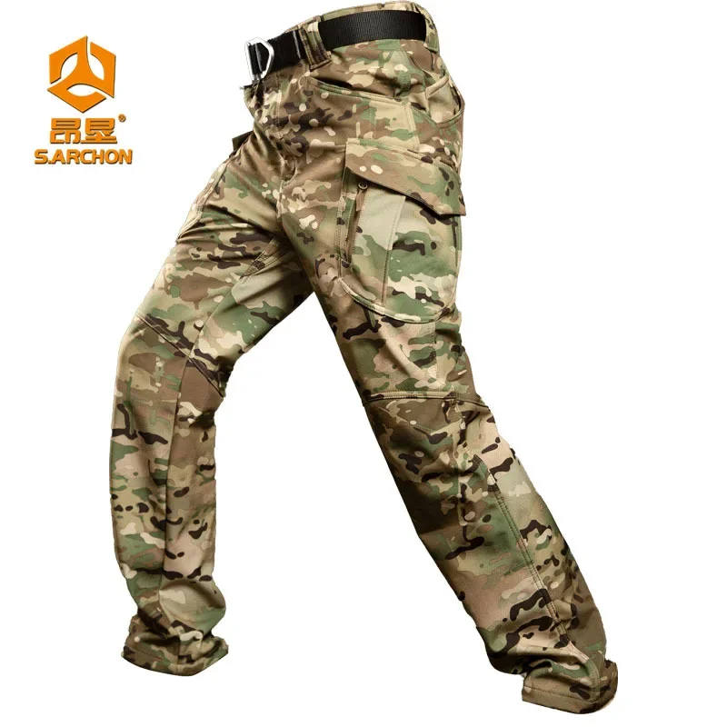 Imagem -04 - Impermeável Softshell Velo Calças Táticas para Homens Calças de Trabalho Militar Caminhadas ao ar Livre e Escalada Calças Cargo Quente Outono Inverno Ix9