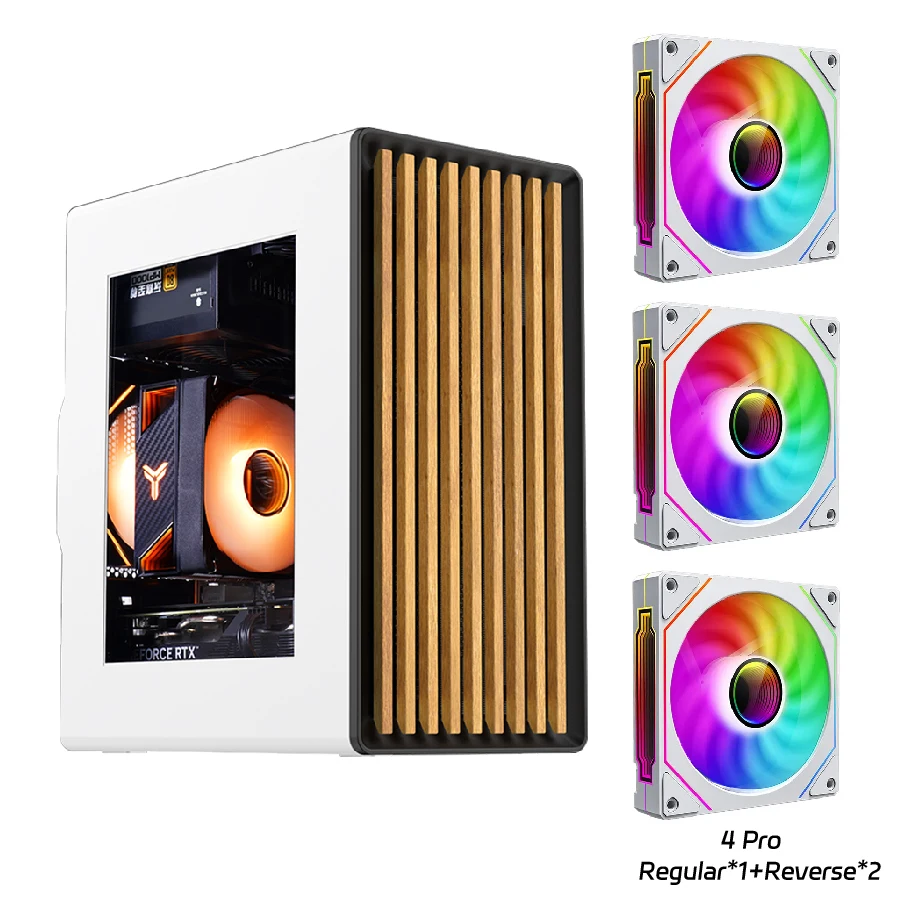 WJCOOLMAN Craftsman 3 MTAX/ITX pc-behuizing, glazen transparant paneel met houten strips, kasten voor gamers, desktop, zakelijke computerbehuizing