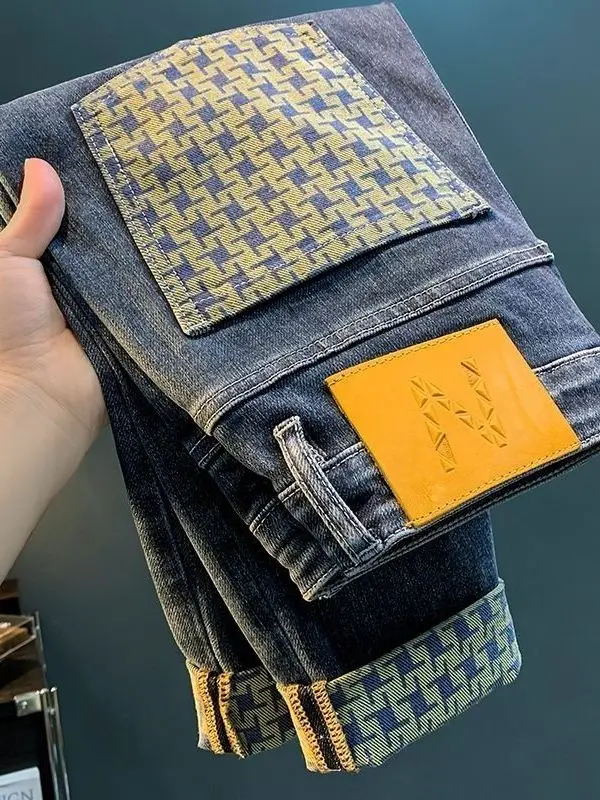 

Slim Fit Printed Elastic Casual Jeans Men's High End Lightweight Loose Harlan Pants Autumn New Sle Comfortable Stretch Denim