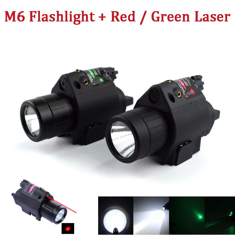 Red Green Dot Laser Sight M6 LED Flashlight Combo Hunting Lanterna Pistol Weapon Gun Light Fit 20mm Rail