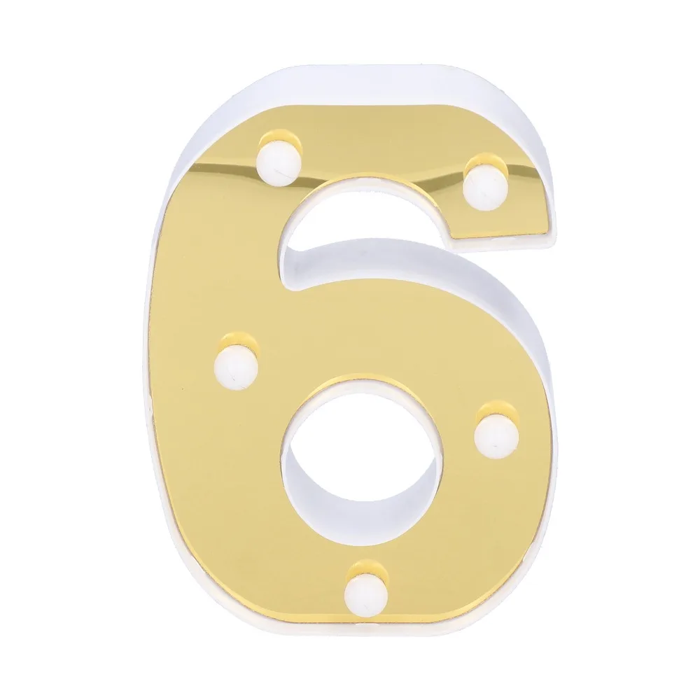 Decorative Number 6 Sign Lamp Warm White Light 6 LED Light Up Number Sign Battery Powered Gold Number Decoration Wedding Decor