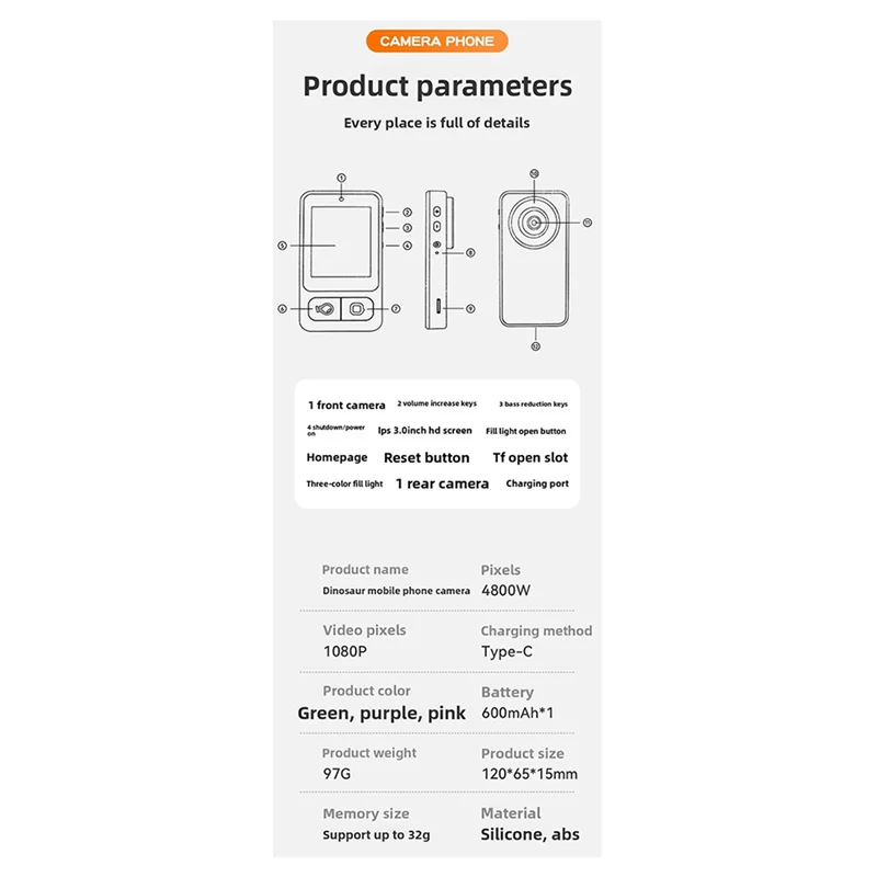 BEDW-1080P HD Camera For Toddler 2.4Inch Screen Autofocus Cute Cartoon MP3 Video Selfie Camera For Xmas Birthday Gifts