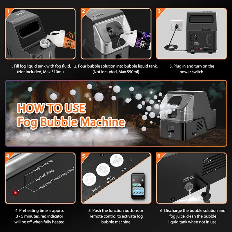 آلة فقاعات الضباب مع جهاز تحكم عن بعد، 3 في 1 للصور الداخلي والخارجي لحفلات الهالوين وأعياد الميلاد وحفلات الزفاف وأعياد الميلاد #3