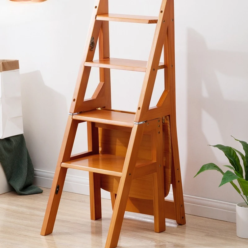 

Solid Wood Ladder Chair Multifunctional Step Stools Folding Dual-Use Step Ladder Indoor Climbing Pedal Stair Furniture