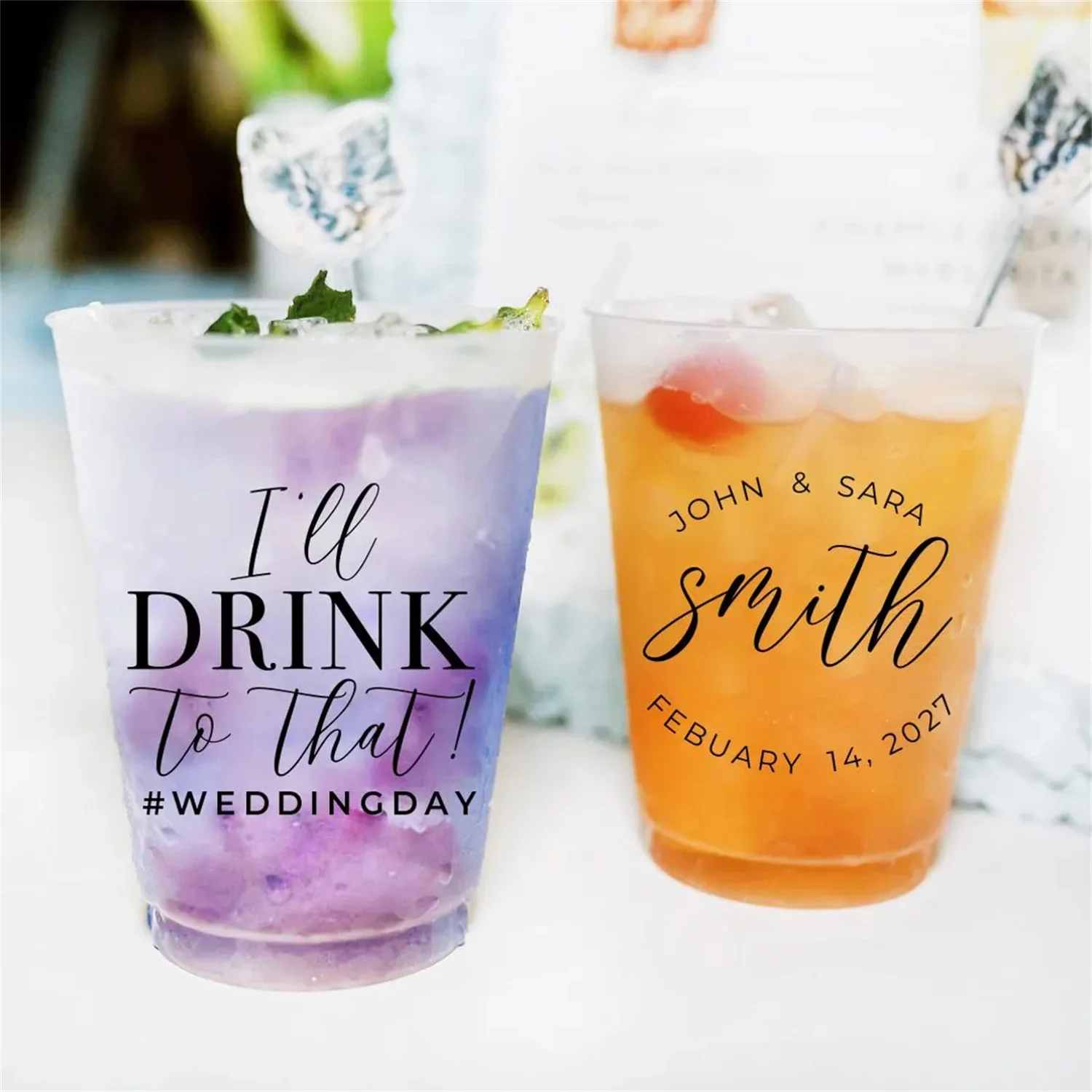 

10/50 изготовленных на заказ пластиковых стаканчиков для свадьбы, персонализированные пластиковые стаканчики на 12 унций, матовые стаканчики на заказ, свадебные пластиковые стаканчики для питья