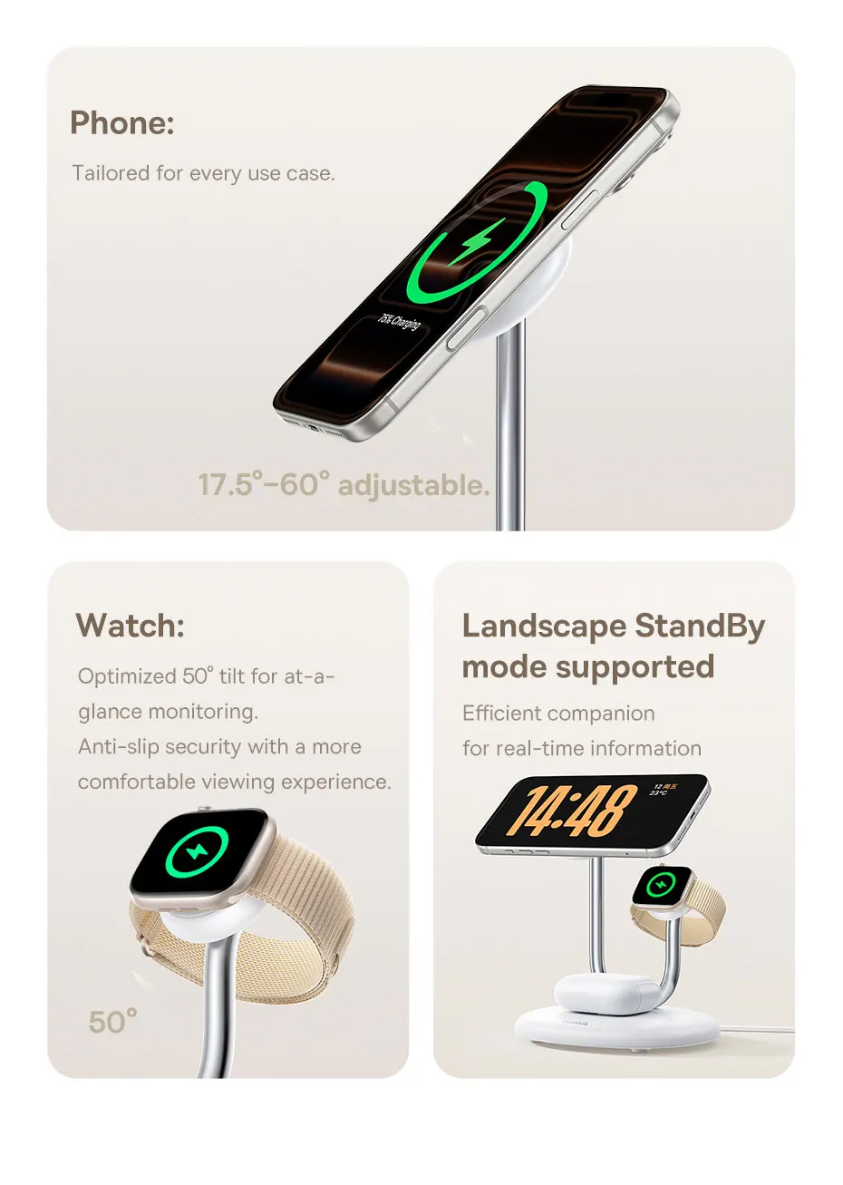 Baseus 3-in-1 Qi2 Magnetic Wireless Charger Stand 25W