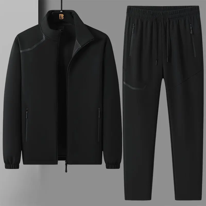 Autumn and Winter New Pure Color Thickening Warm Waterproof Sports Suit Men's Casual Loose Large Size High Quality Two-Piece Set