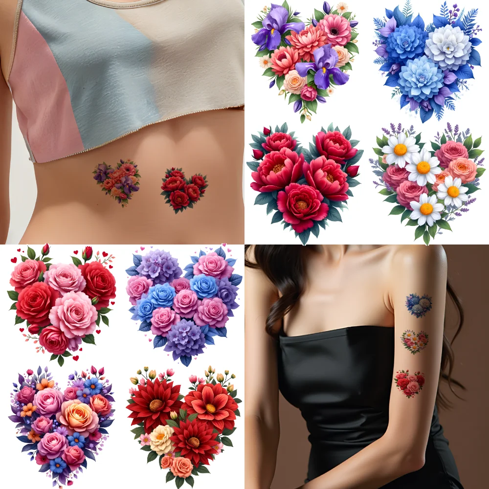 

28 шт. временные татуировки красочные цветы водостойкие долговечные наклейки для тела цветочные сердечки временные татуировки наклейки для мужчин