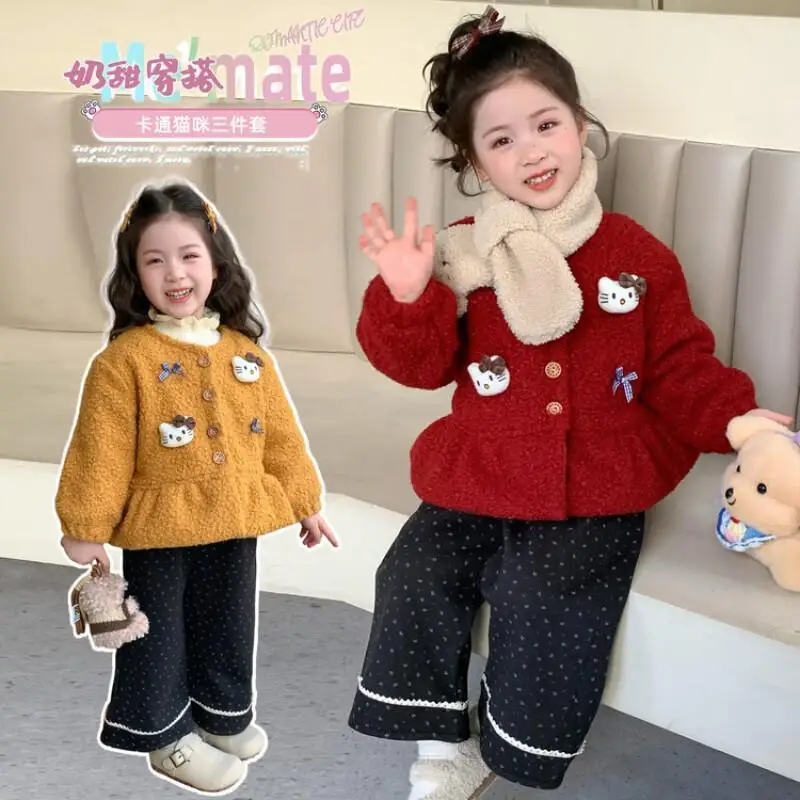 

Sanrio Hello Kitty Coat Kawaii Y2K Anime Children's Clothing Sweater 2026 New Fashionable Baby Hair Jackets Christmas Gift New