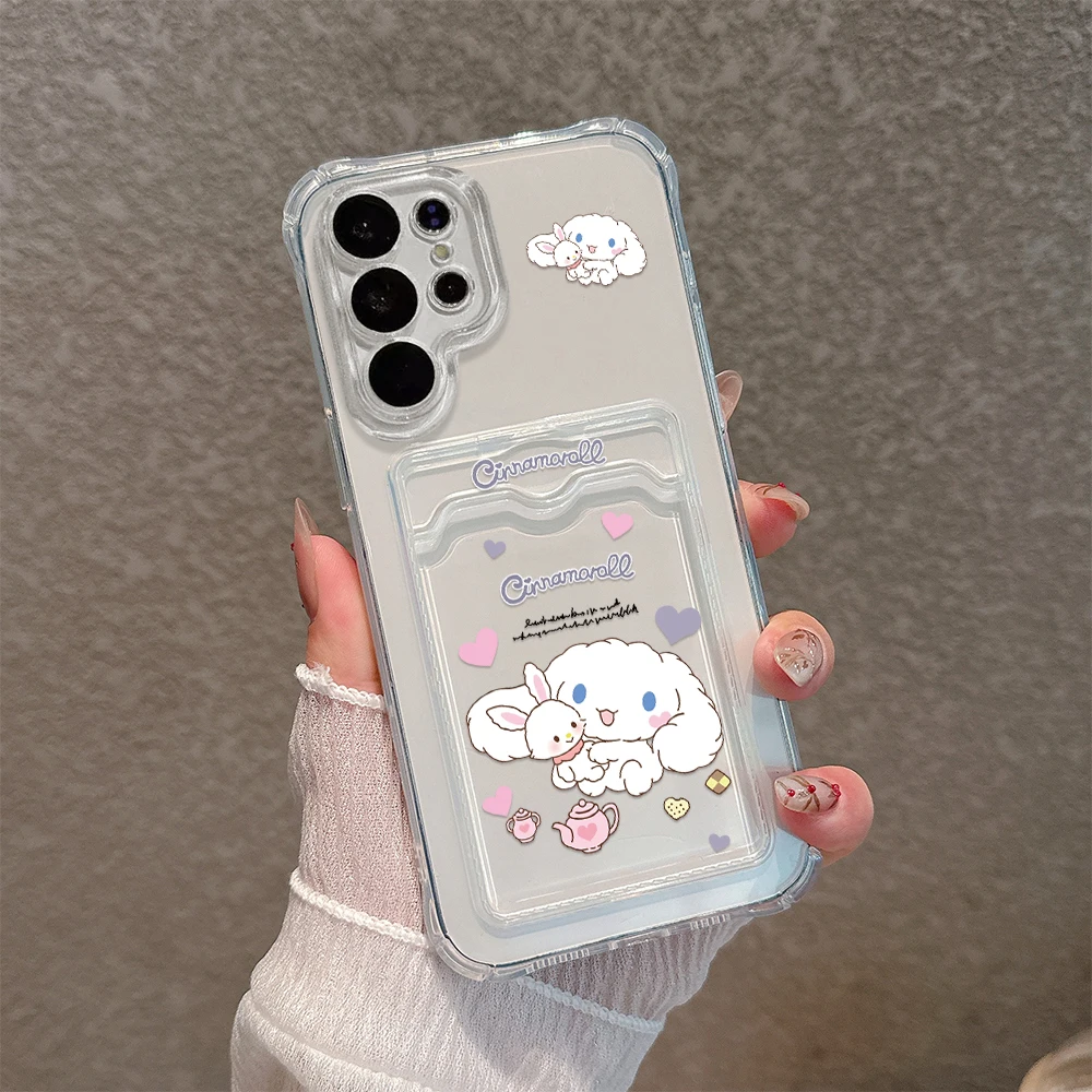 Cute Pochacco Cinnamoroll Card Hold Case For Samsung A73 A72 A71 A55 A54 A53 A52 A35 A34 A33 A25 A24 A23 A15 A14 A05 5G Cover