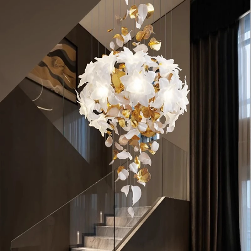 

Luxury Stairscase Crystal Chandelier Loft Hanging Chandelier For Hotel Lobby Living Room Designer Flower Shaped Chandelier