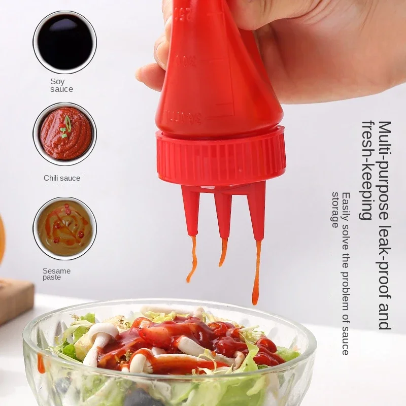 Squeeze Bottle 3 Holes Tomato Mustard Bottle Condiment Dispenser Sauce Vinegar Ketchup Cruet Sauces Container  Sauce Bottle