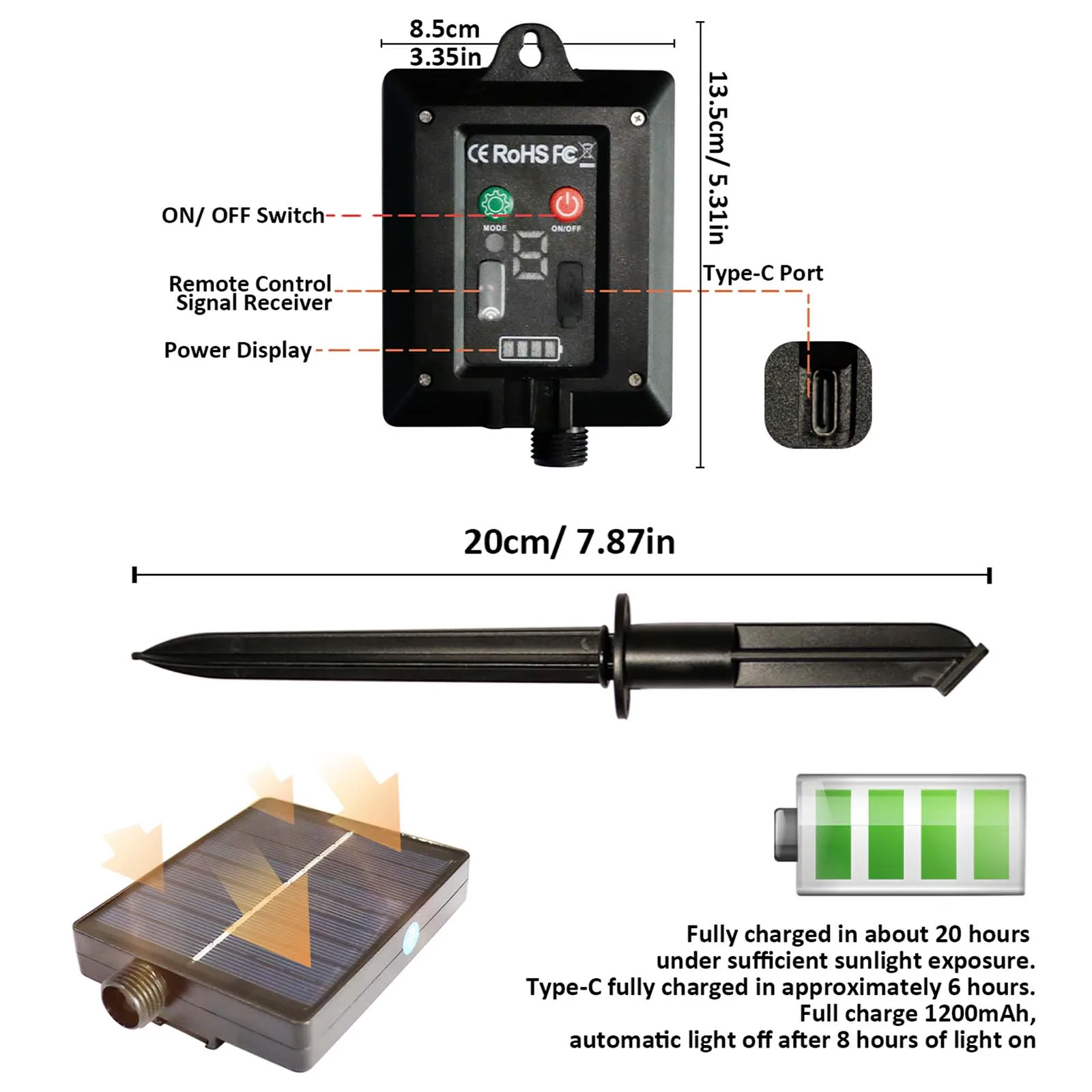 Farbige Solar-Seilschnur, 72 Fuß, wiederaufladbar, 200 LEDs, 8 Beleuchtungsmodi, geeignet für Gärten, Hochzeiten, Weihnachtsfeiern und Heimwerker