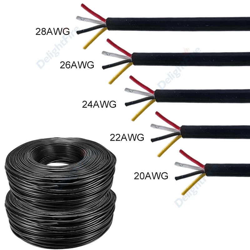 4 Core Wire Cable 28 26 24 22 20 18 16 14 AWG Channel Audio Power Cable Sheathed Wires For Speaker Automotive LED Strip Lights