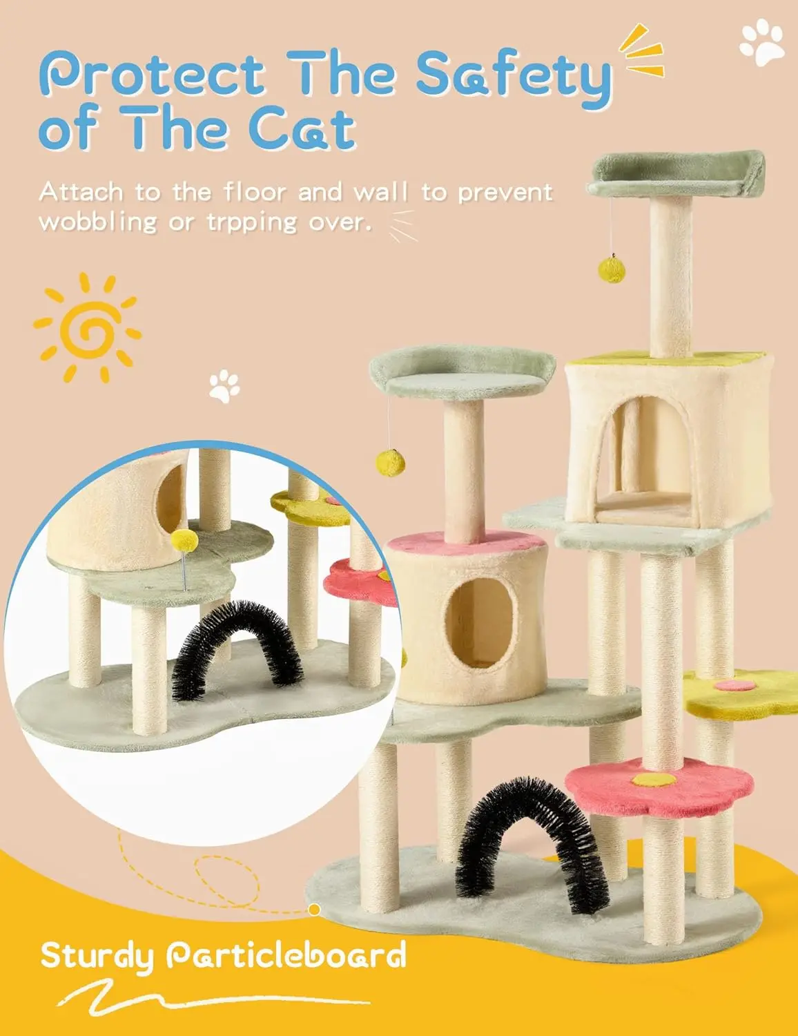 Arbre à Chat Mignon pour Chats d'Nikavec Poteaux à Gratter Couverts en Sisal, Support Confortable