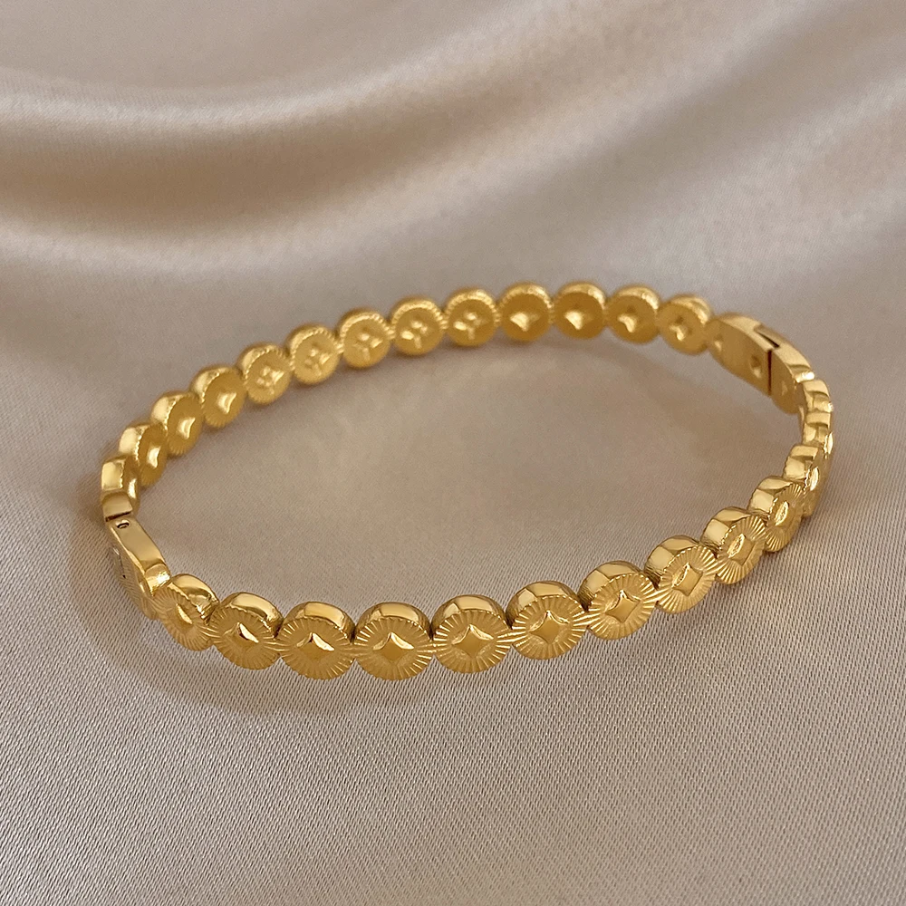 

Freetry Simple Geometric Circle Stainless Steel Bracelet for Women Waterproof Spring Cuff Bangle Party Jewelry Accessories New