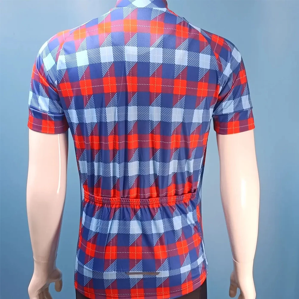 Plaid Checkered Shirt Cycling Jersey For Men Short Sleeve Reflective MTB Maillot Downhill Pro Team Mountain Bicycle Clothing