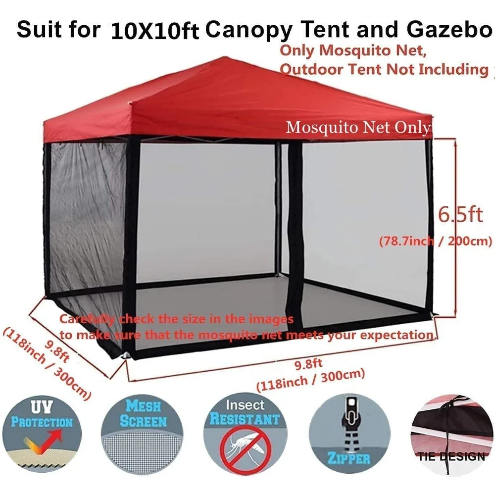 Mosquito Net for Outdoor Patio and Garden, Screen House for Camping and Deck, Gazebo Screenroom, Zippered Mesh Sidewalls