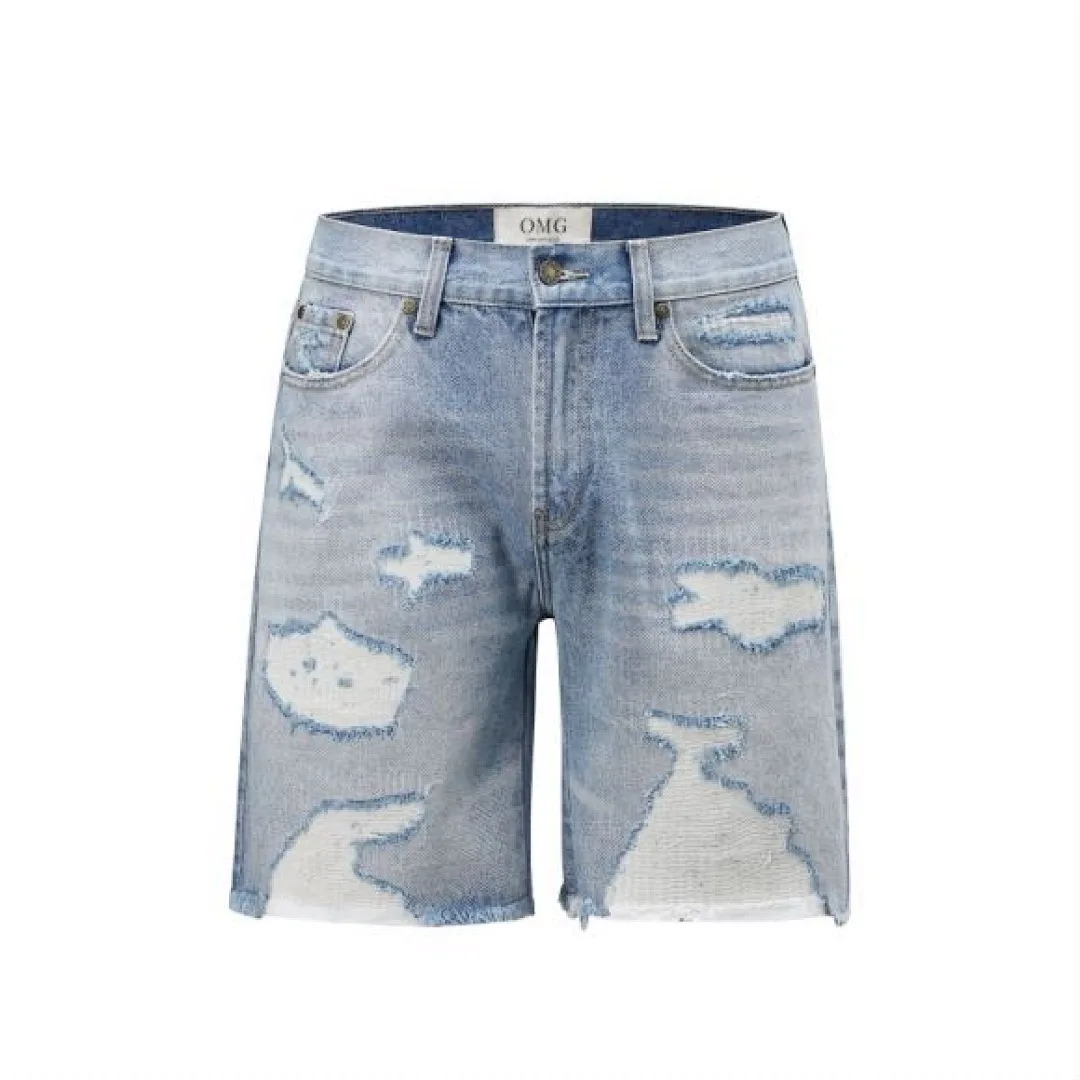 

Мужские рваные джинсовые шорты-капри в европейском и американском стиле с эффектом потертости и выцветания, летние, для уличной моды