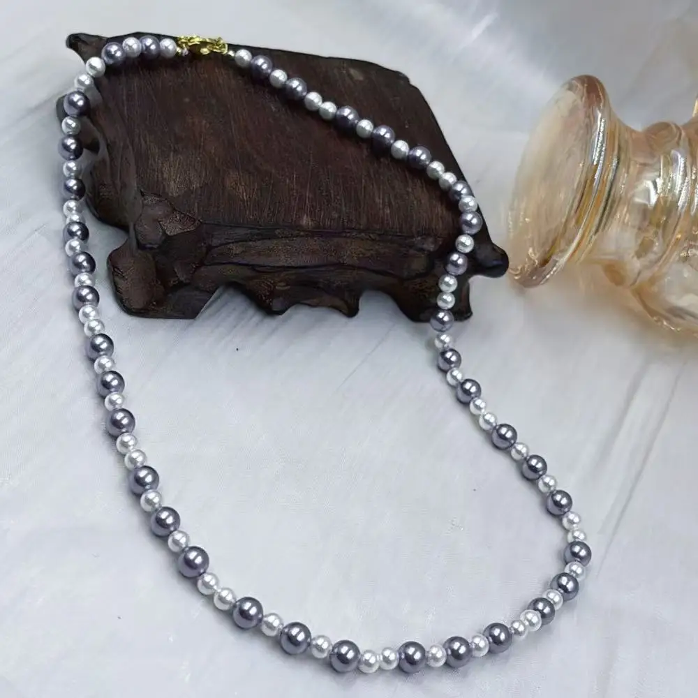 4 مللي متر 6 مللي متر لطيفة الأرجواني رمادي جولة قذيفة اللؤلؤ الطبيعي النساء مجوهرات المختنقون قلادة 17-20 بوصة