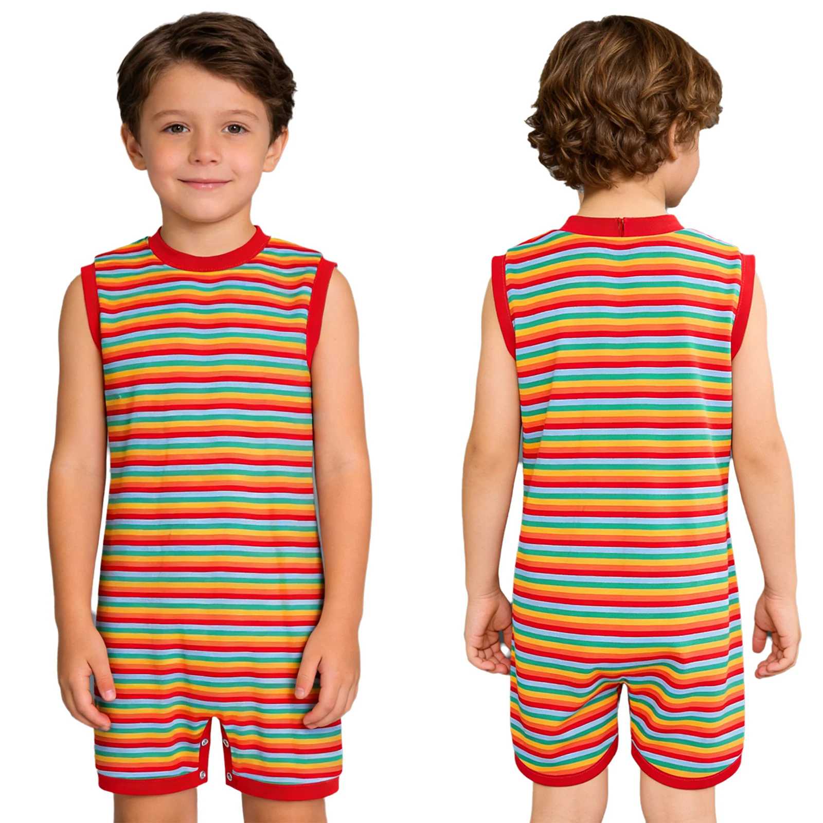 Boys Girls Special Needs Adaptive Clothing for Autism Child Anti-strip Back Zipper Button Crotch Jumpsuit Homewear Sleepwear