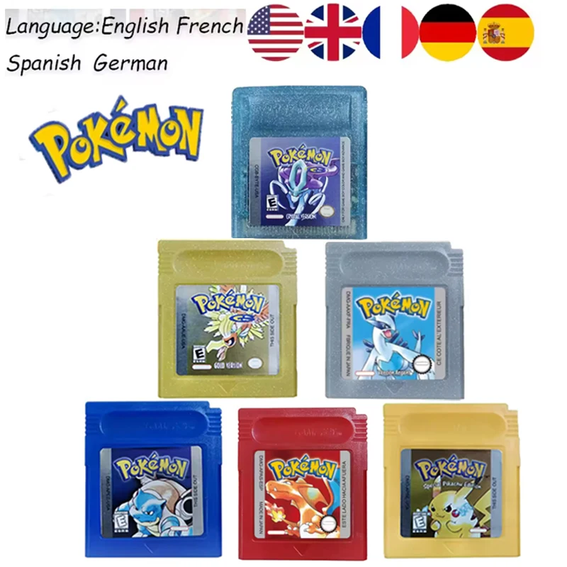#   Viele verschiedene Pokémon-Spielkarten in Rot, Blau, Kristall, Gold, Grün, Silber und Gelb für GBC 16-Bit-Videospielkonsole, Kassette für GB/SP