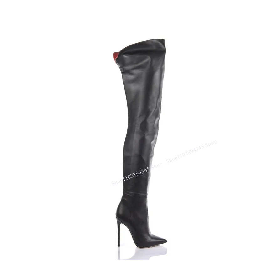 

Black Zipper Matte Over Knee High Boots Thin High Heel Pointed Toe Fashion Sexy Cool Western Winter Woman Shoes Zapatilla Mujer