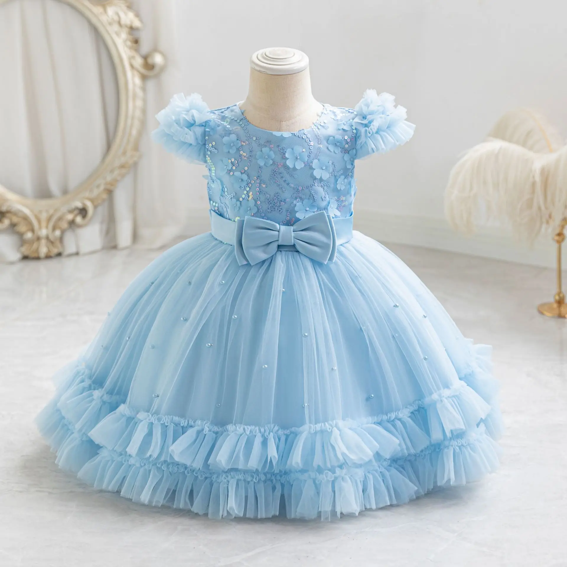 

Elizabeth Fashion Toddler Baby Toddler 3D Flower Appliqued Birthday Party Formal Pageant Flower Girl Dress