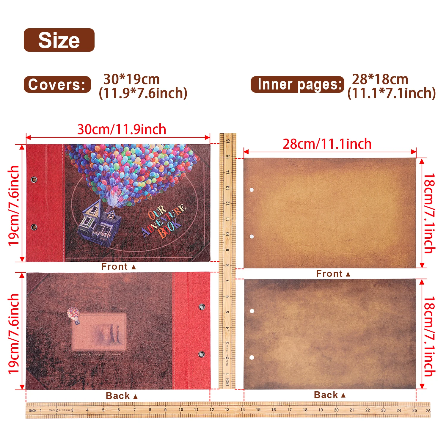 Adventure Book Scrapbook Photo DIY Album 11.9x7.6 Inch 80pages Retro Embossed Letter Hard Cover Movie Up for Anniversary Wedding