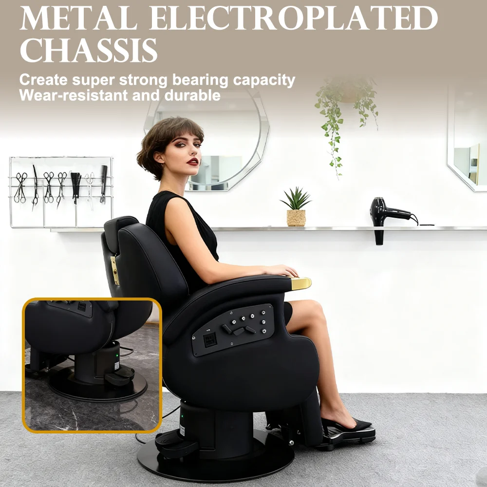 كراسي بربرية جديدة من الجلد الأسود قابلة للتعديل، كرسي حلاقة دوار كهربائي مع وظيفة التسخين #6