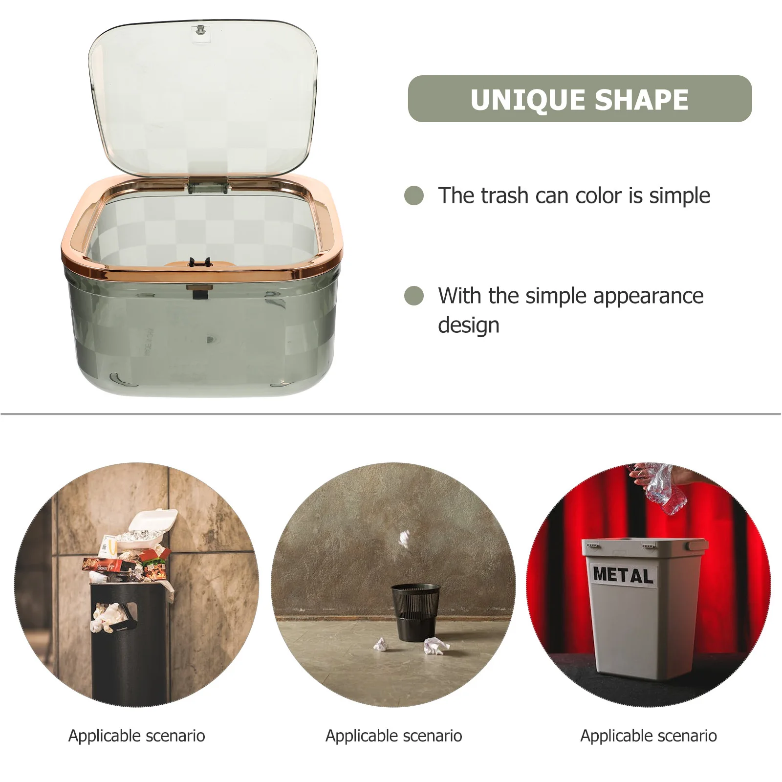 

Clear Waste Basket Space-Saving Modern Style Large Opening Office Home Bathroom Trash Bin Plastic Garbage Container