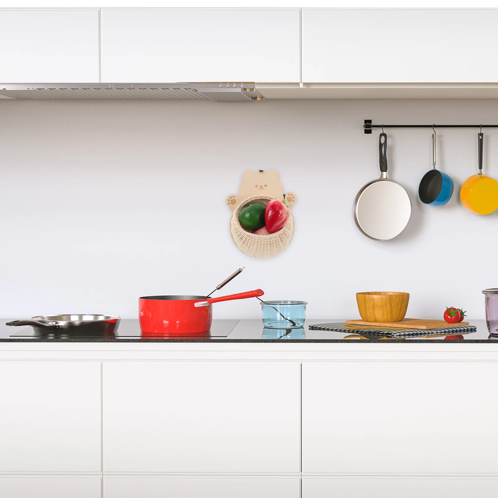 

Hanging Rattan Basket Boho Wall Decor Kitchen Organizer Fruits Vegetables Storage Handcrafted Minimalist Hanging Basket