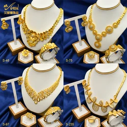 Indian Luxury Flower Crystal Jewelry Sets For Women Arab Bridal 24k Gold Plated Necklace Set Dubai Wedding Party Jewellery Gifts
