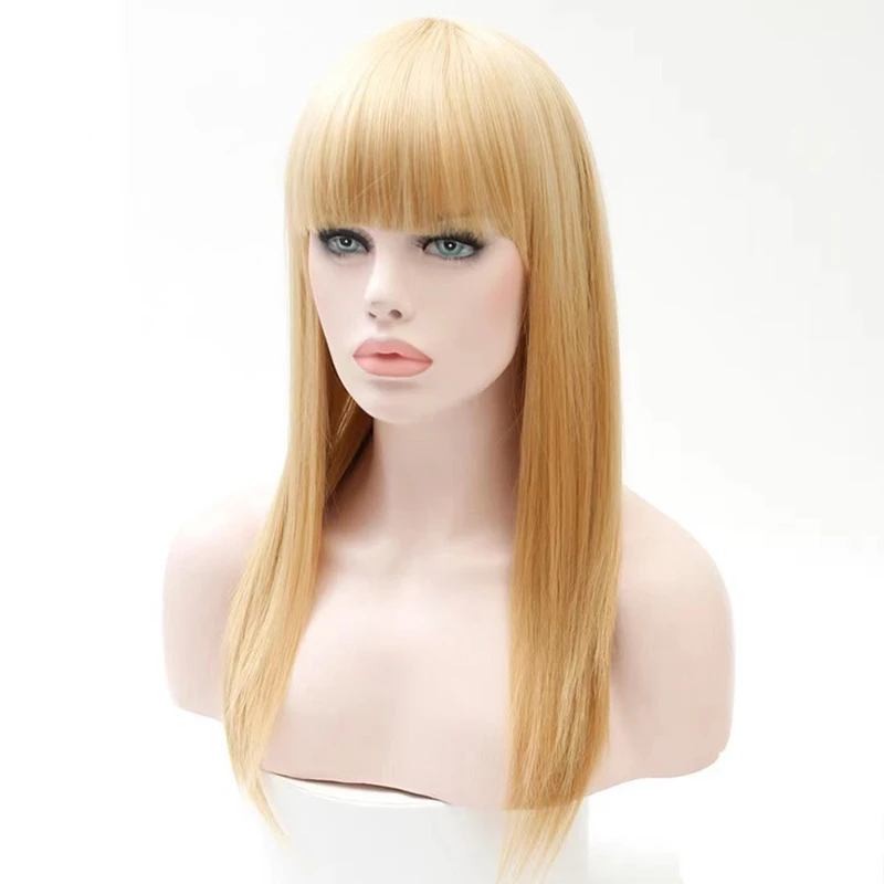 Style africain dame cheveux longs fête robe de soirée Match frange droite perruque Banquet femme chapeaux longs cheveux raides couvre-chef