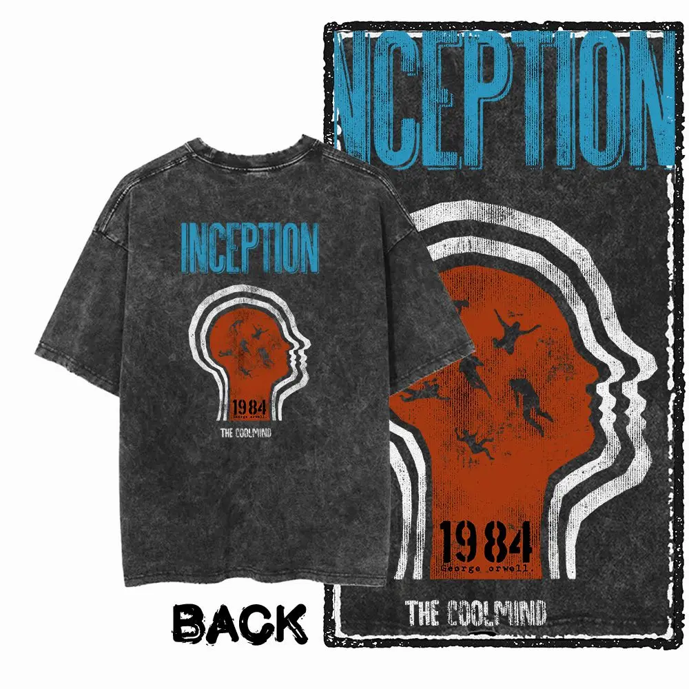 Back Print Cotton Big Size 1984 Graphic Men T-shirt | Acid Washed  Streetwear Cool Vintage O-neck men's Tee Tshirt