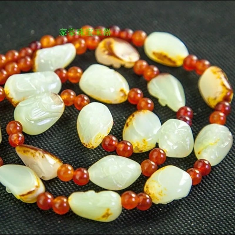 Hetian Jade Pebble Eighteen Disciples of the Buddha Necklace for Men