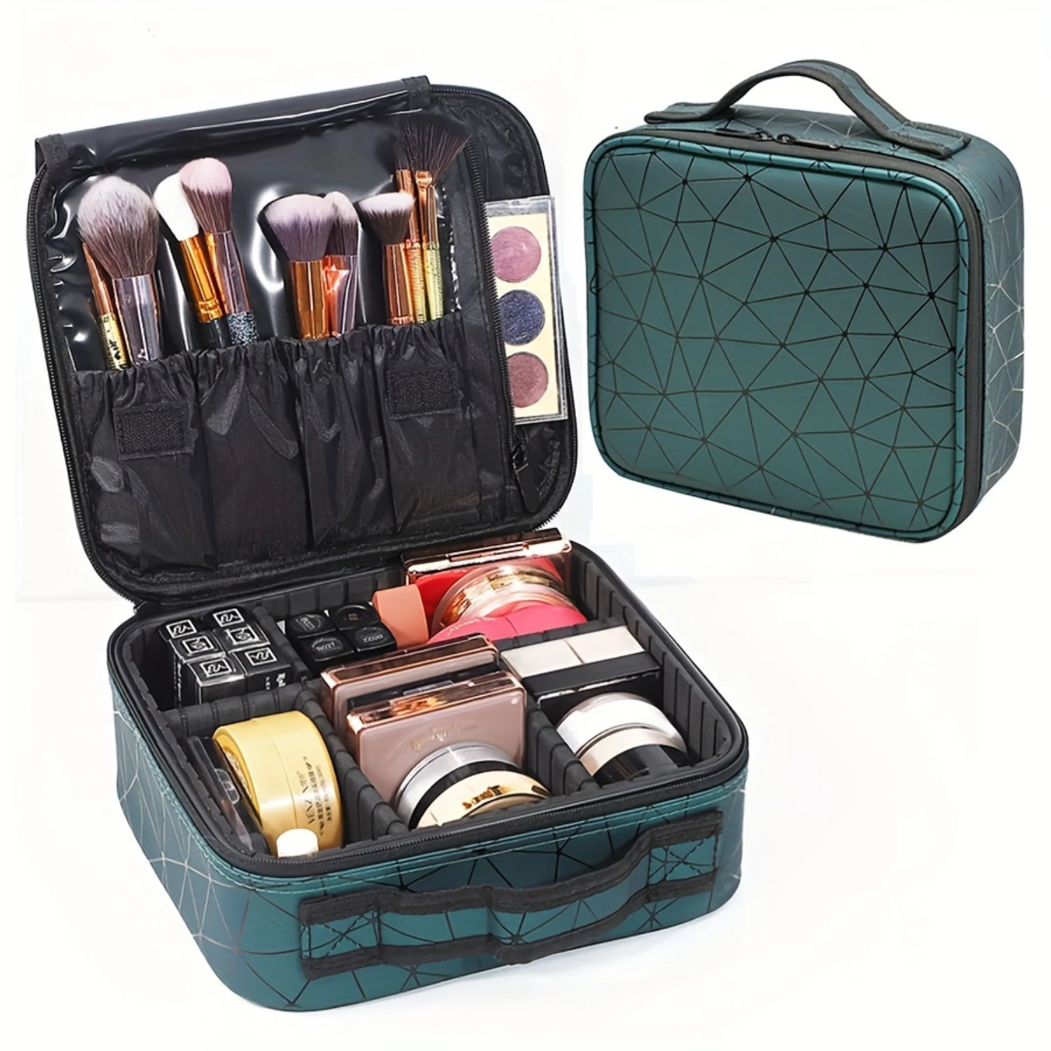 

Portable PU Leather Argyle Pattern Makeup Box - Travel Friendly Cosmetic Organizer for Nail Enhancement and Cosmetology Essentia