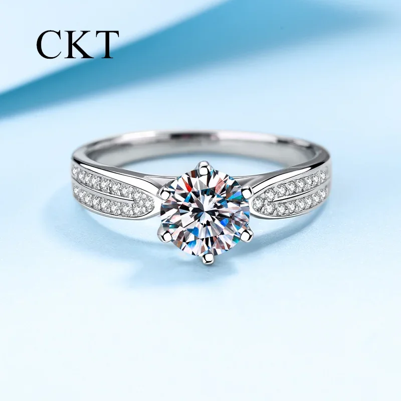 

18K White Gold Luxury Ring Women's Platinum Pt950 with 0.5-1 Carat D Color Moissanite Diamond Rings Wedding Fine Jewelry Gift