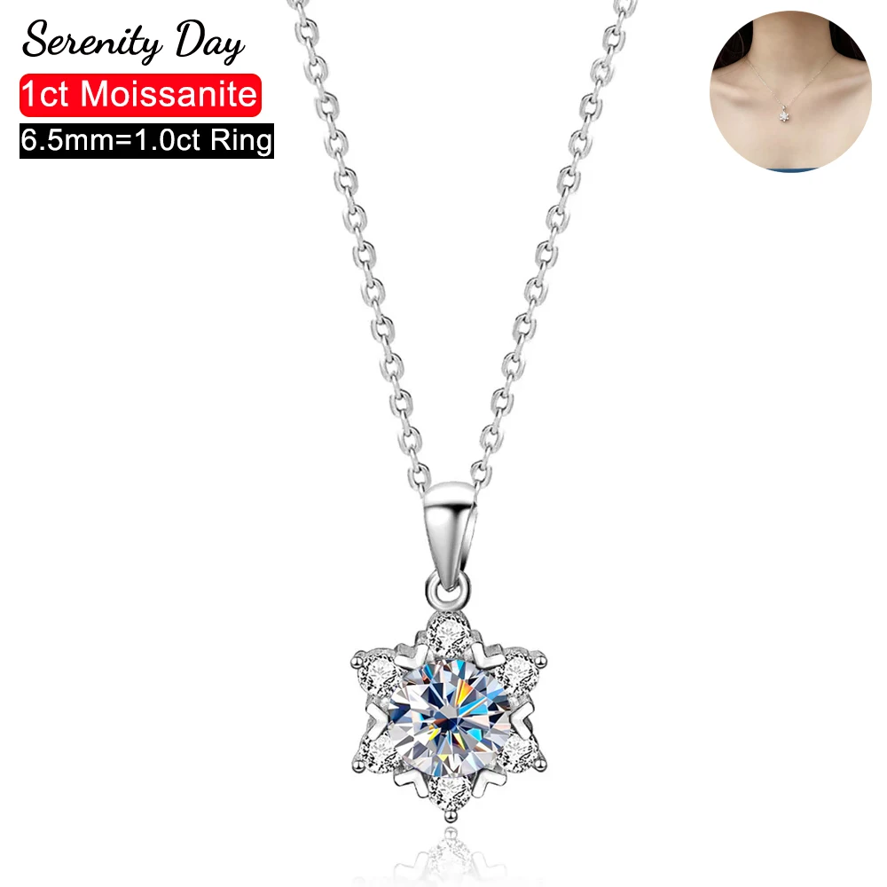 

Serenity 1ct D Color 6.5mm Moissanite Necklace For Women Gift S925 Silver Snowflake Pendant Neck Chain Plated 18K Fine Jewelry